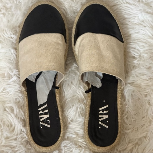 Zara Espadrilles Tan Black Canvas Slip On Cap Toe Shoes Size 41(9.5 US) - Picture 2 of 14